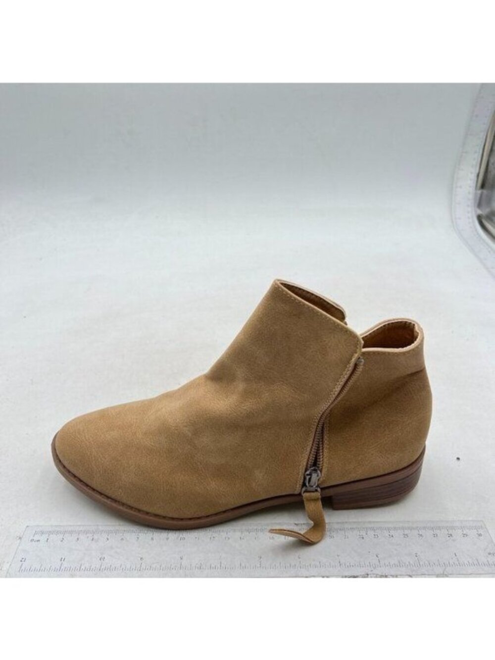 Tan Double Side Zipper Pointed Toe Ankle Boots Low Heel Boot Office Dress Shoe